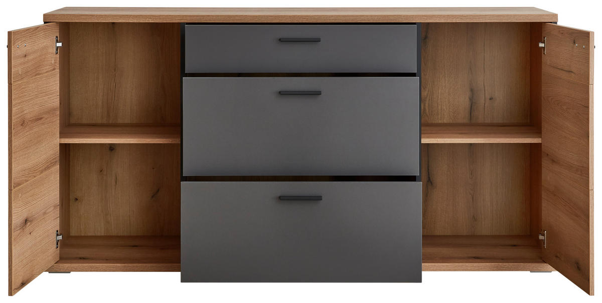 SIDEBOARD Schwarz, Eichefarben, Dunkelgrau  180/91,2/44 cm  - Eichefarben/Dunkelgrau, KONVENTIONELL, Holzwerkstoff/Kunststoff (180/91,2/44cm) - Xora