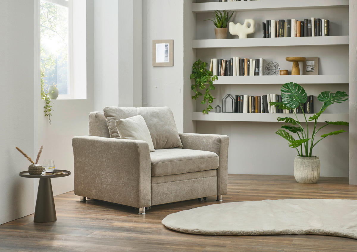 SCHLAFSESSEL Chenille Hellbraun    - Chromfarben/Hellbraun, KONVENTIONELL, Textil/Metall (106/90/100cm) - Beldomo Style