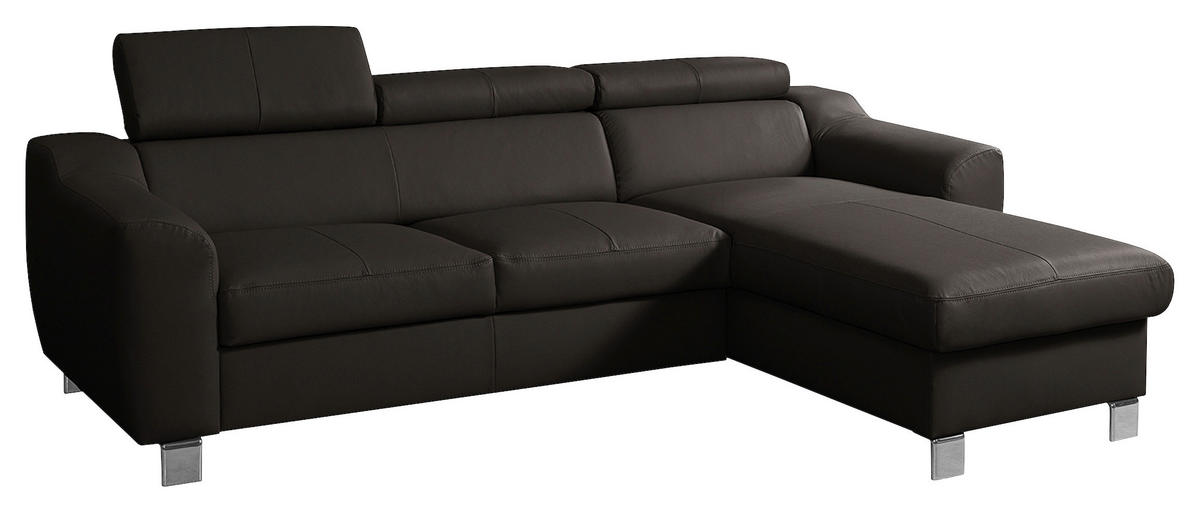 ECKSOFA in Lederlook Echtleder Dunkelbraun  - Chromfarben/Dunkelbraun, Design, Leder/Textil (242/176cm) - Livetastic