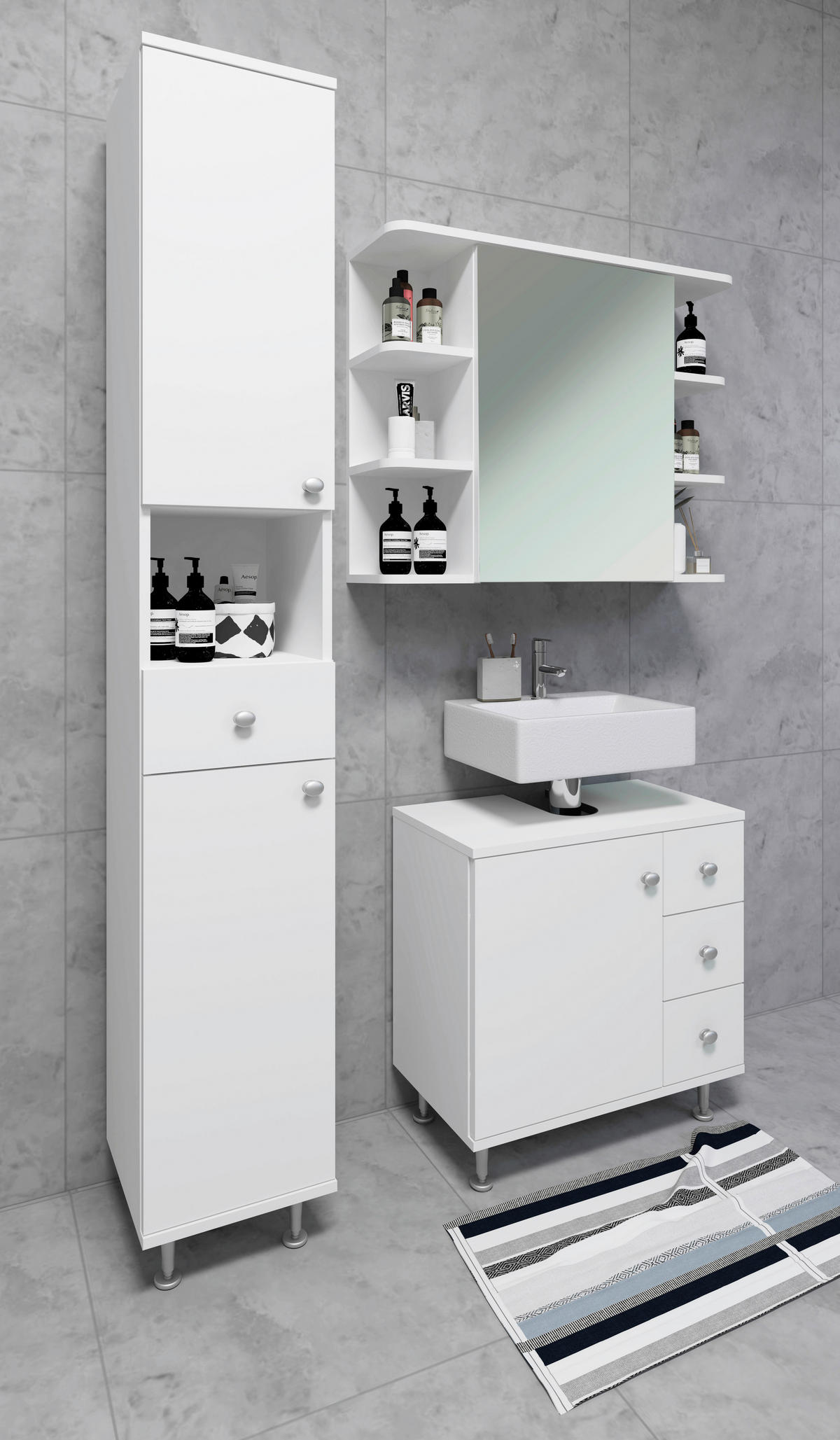 HÖGSKÅP  - vit/silver, Modern, trämaterial/plast (30/185/31cm) - MID.YOU