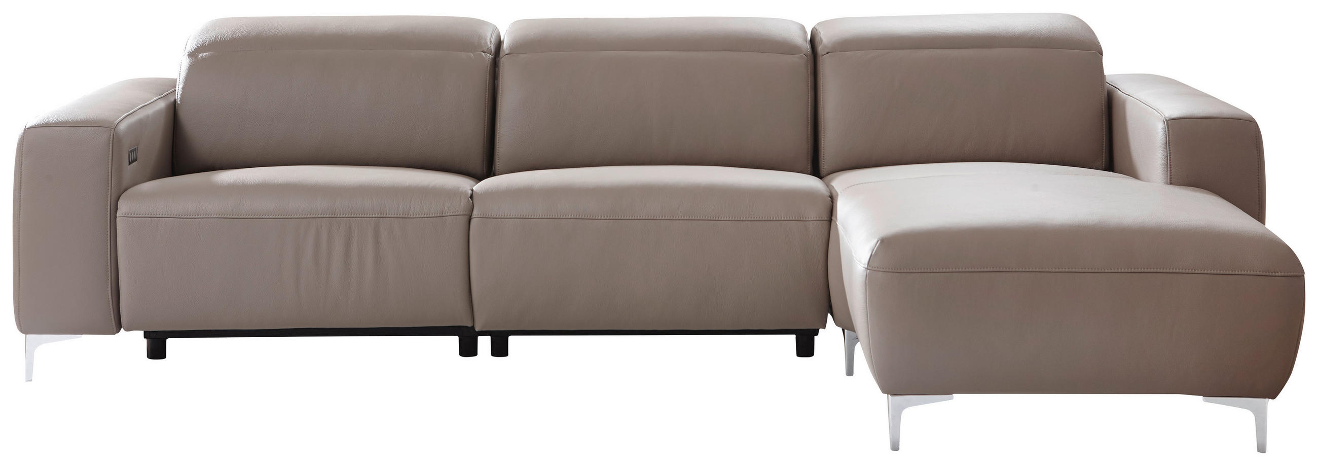 ECKSOFA Taupe Echtleder Rücken echt, Kopfteilverstellung  - Taupe/Chromfarben, Design, Leder/Metall (292/177cm) - Pure Home Lifestyle