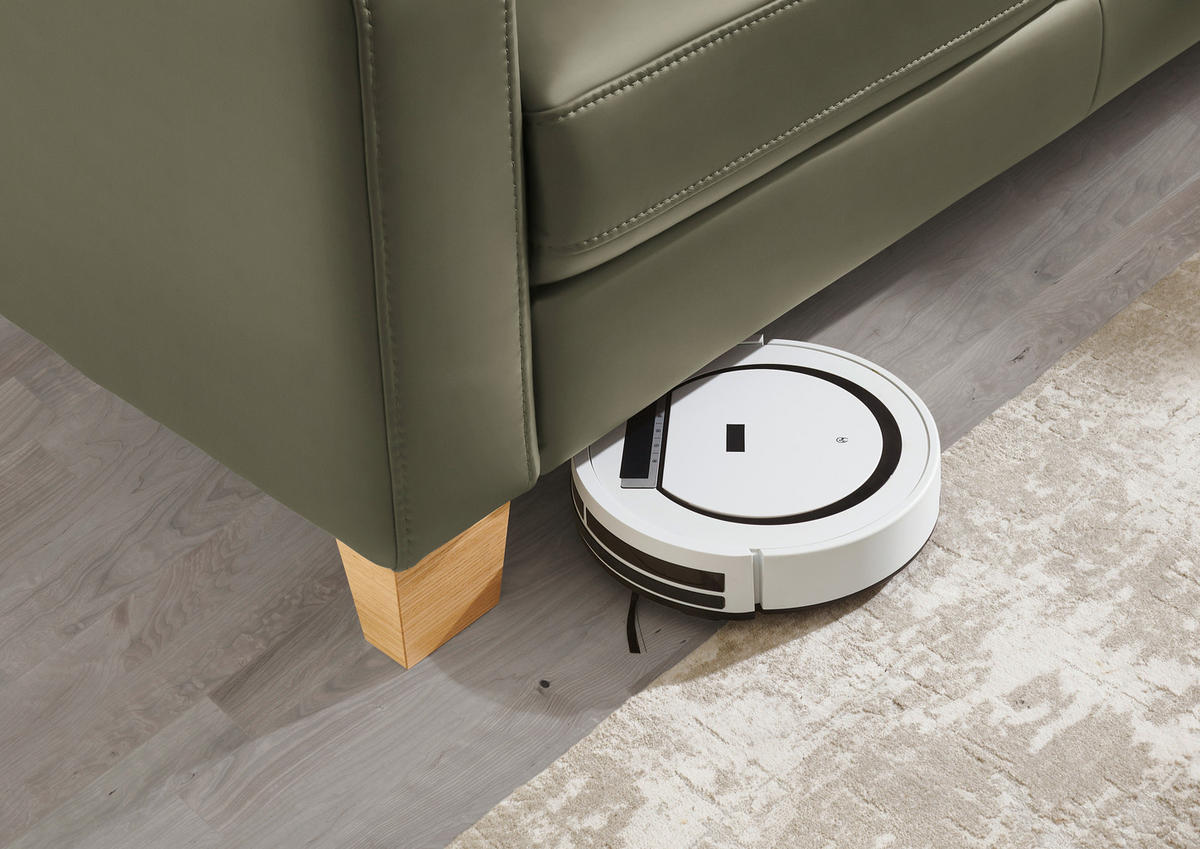 ECKSOFA in Echtleder Grau, Grün  - Eiche Bianco/Grau, Natur, Leder/Holz (257/235cm) - Valdera