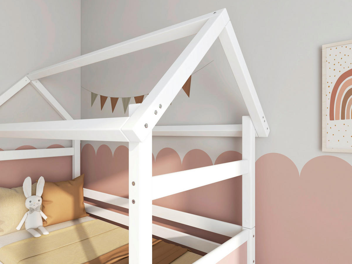 HAUSBETT 90/200 cm,  in Rosa, Weiß, Rollrost  - Rosa/Weiß, MODERN, Holz (90/200cm) - Chameo