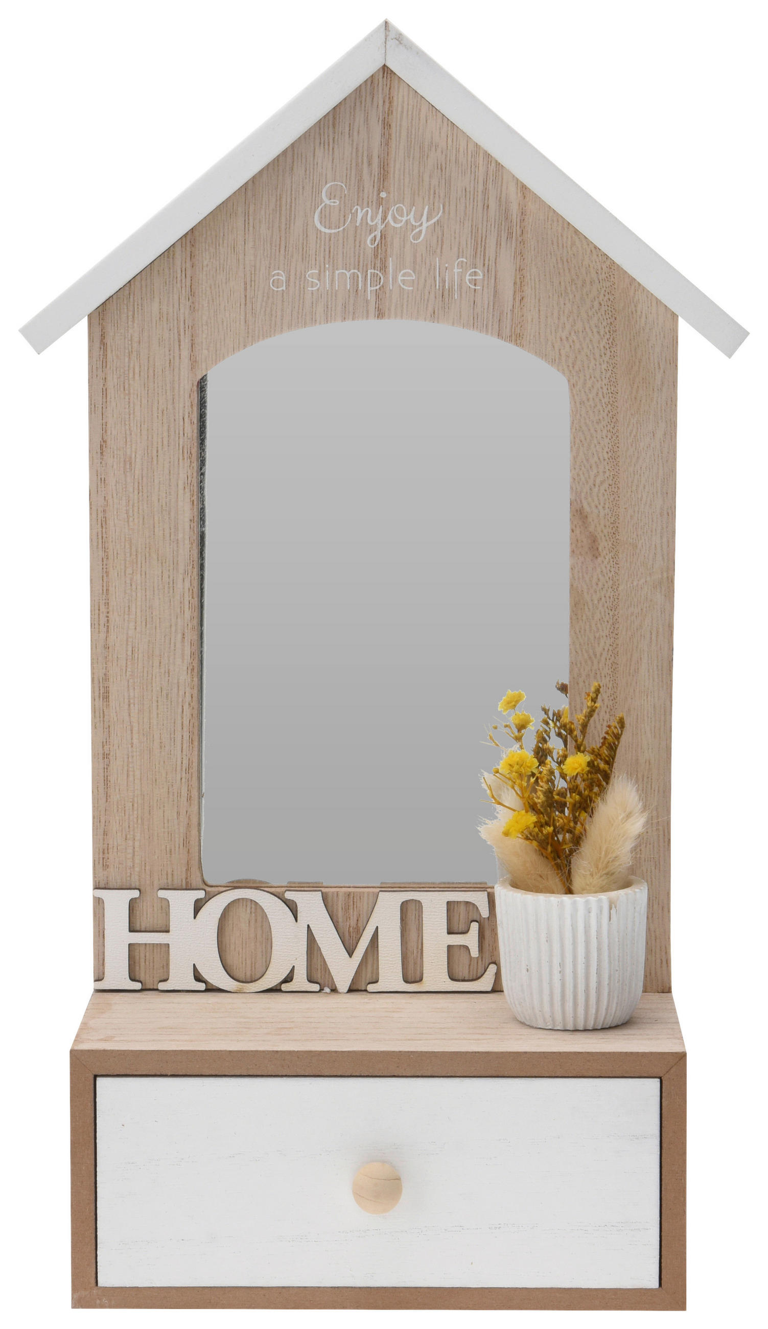 Schlüsselkasten Hellbraun/Weiß 9x30 cm Mit Spiegel