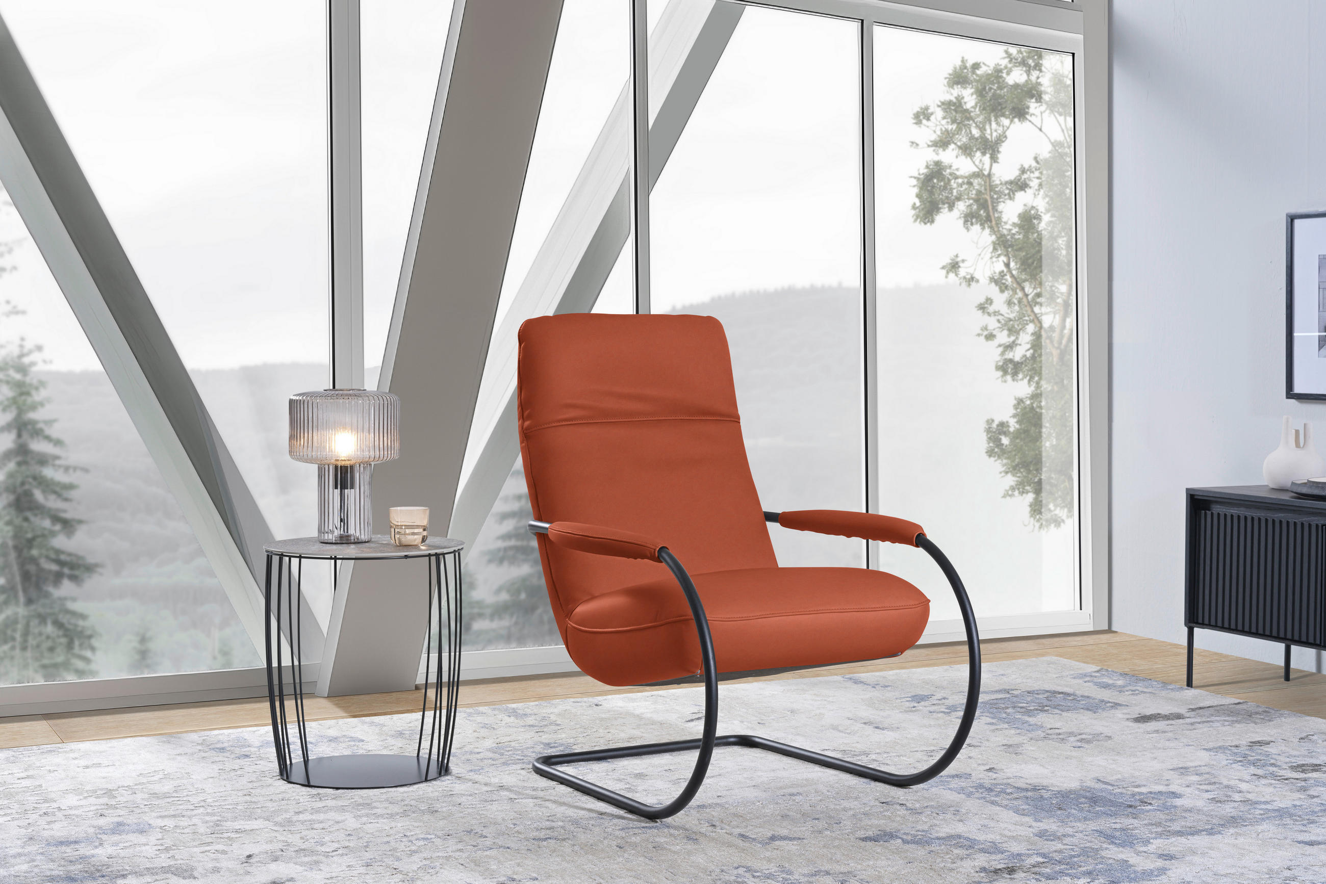 SESSEL in Echtleder Orange  - Schwarz/Orange, Design, Leder/Metall (80/104/99cm) - Koinor