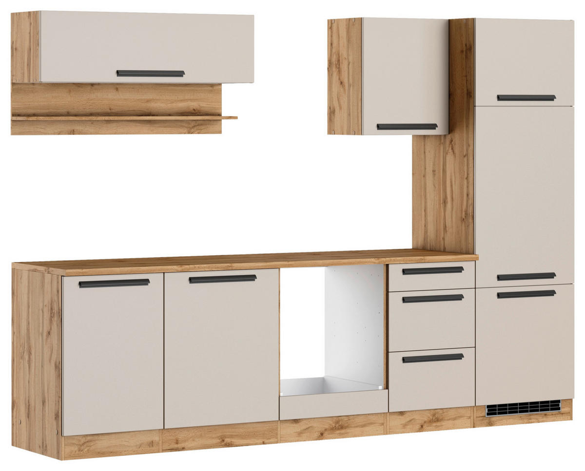 KÜCHENLEERBLOCK Aveiro 280 cm  in Kaschmir, Eiche Wotan  - Kaschmir/Eiche Wotan, Trend, Holzwerkstoff/Metall (280cm) - Held