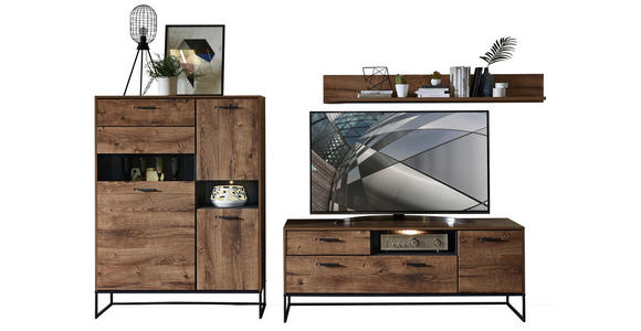 WOHNWAND in Graphitfarben, Eichefarben - Eichefarben/Anthrazit, MODERN, Glas/Holzwerkstoff (310/165/48cm) - Hom`in