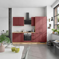 KÜCHENBLOCK Easytouch 270 cm  in Eichefarben, Dunkelrot  - Eichefarben/Schwarz, MODERN, Holzwerkstoff/Metall (270cm) - Nobilia