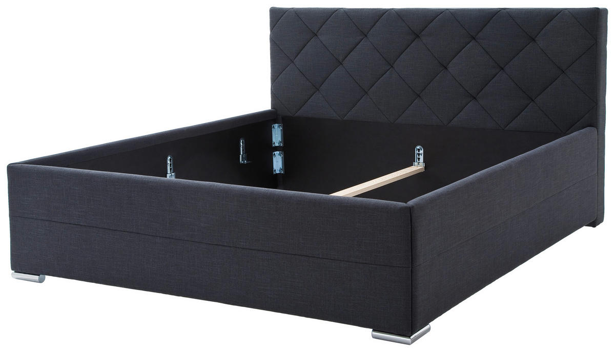 POLSTERBETT 180/200 cm,  in Anthrazit,  - Chromfarben/Anthrazit, KONVENTIONELL, Textil/Metall (180/200cm) - Livetastic