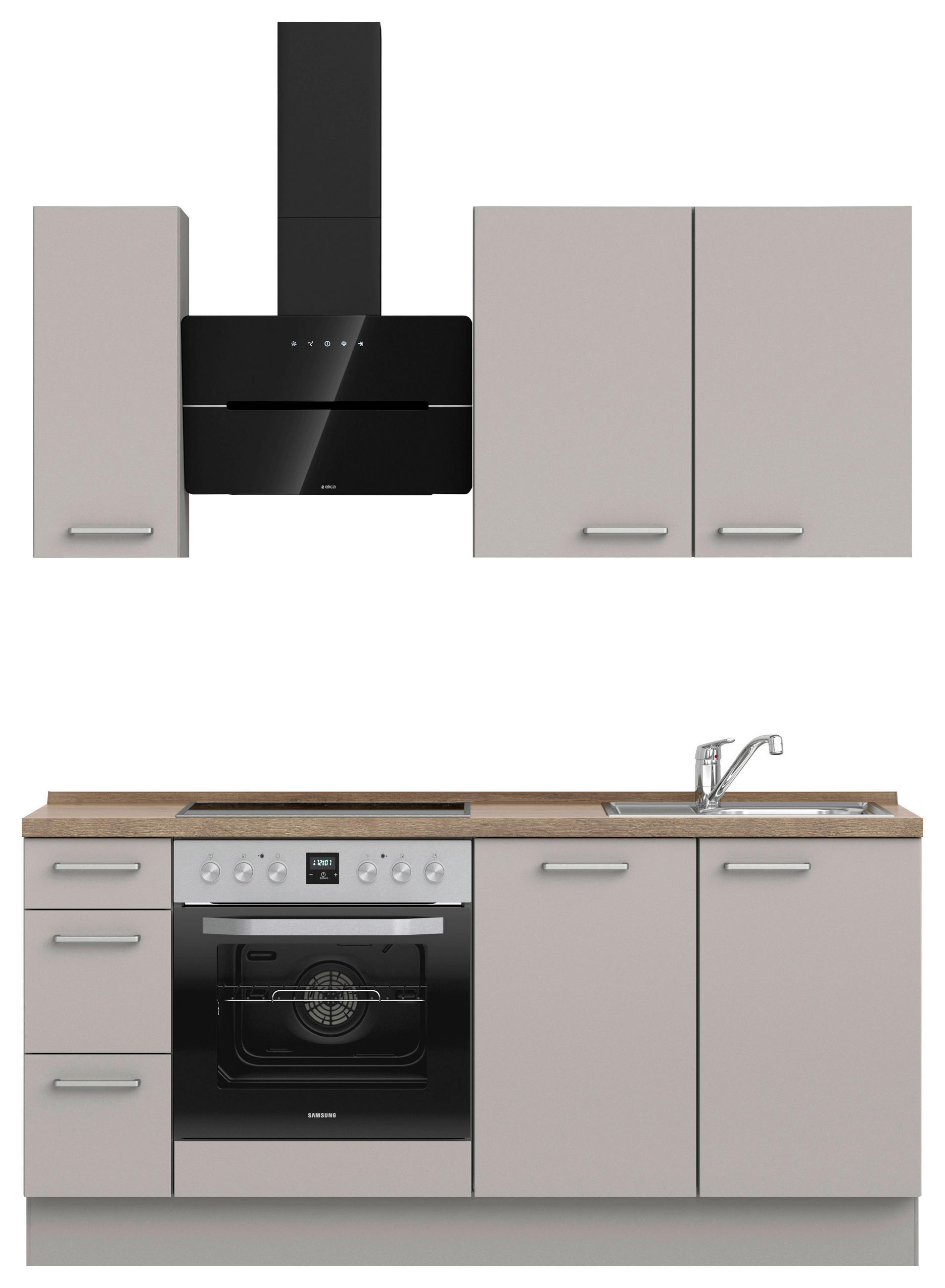 KÜCHENLEERBLOCK 180 cm   in Grau, Eiche dunkel  - Eiche dunkel/Edelstahlfarben, MODERN, Holzwerkstoff/Metall (180cm) - Nobilia