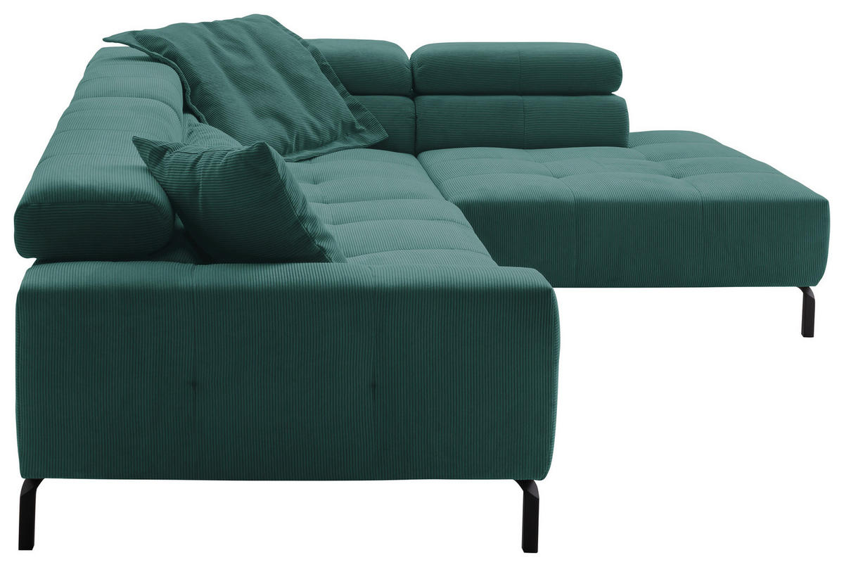 ECKSOFA in Feincord Grün  - Schwarz/Grün, Konventionell, Textil/Metall (311/219cm) - Hom`in