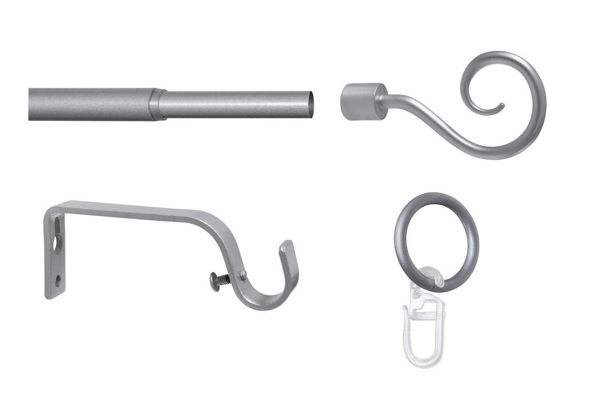 VORHANGSTANGENSET 130 cm  - Grau Hochglanz, Basics, Metall (130cm)