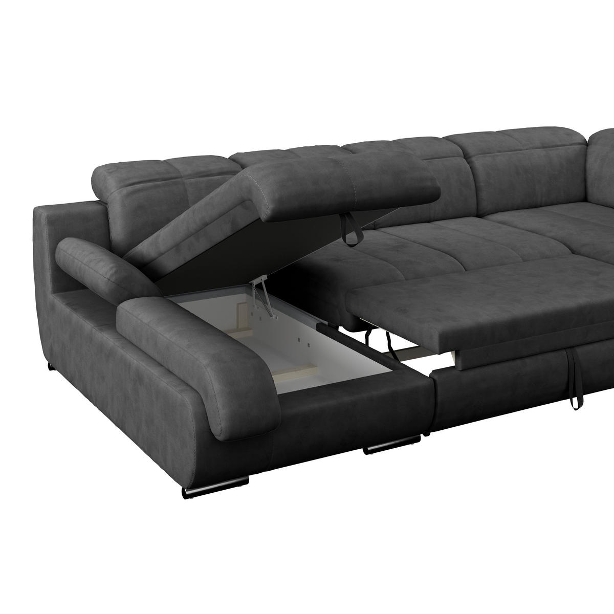WOHNLANDSCHAFT in Mikrofaser Anthrazit  - Chromfarben/Dunkelgrau, Modern, Textil/Metall (184/345/228cm) - MID.YOU