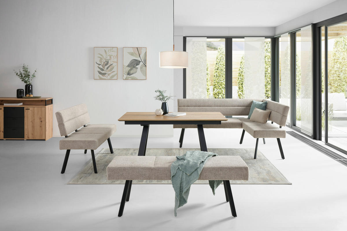 ECKBANK 190/150 cm  in Beige  - Beige/Schwarz, KONVENTIONELL, Textil/Metall (190/150cm) - MID.YOU