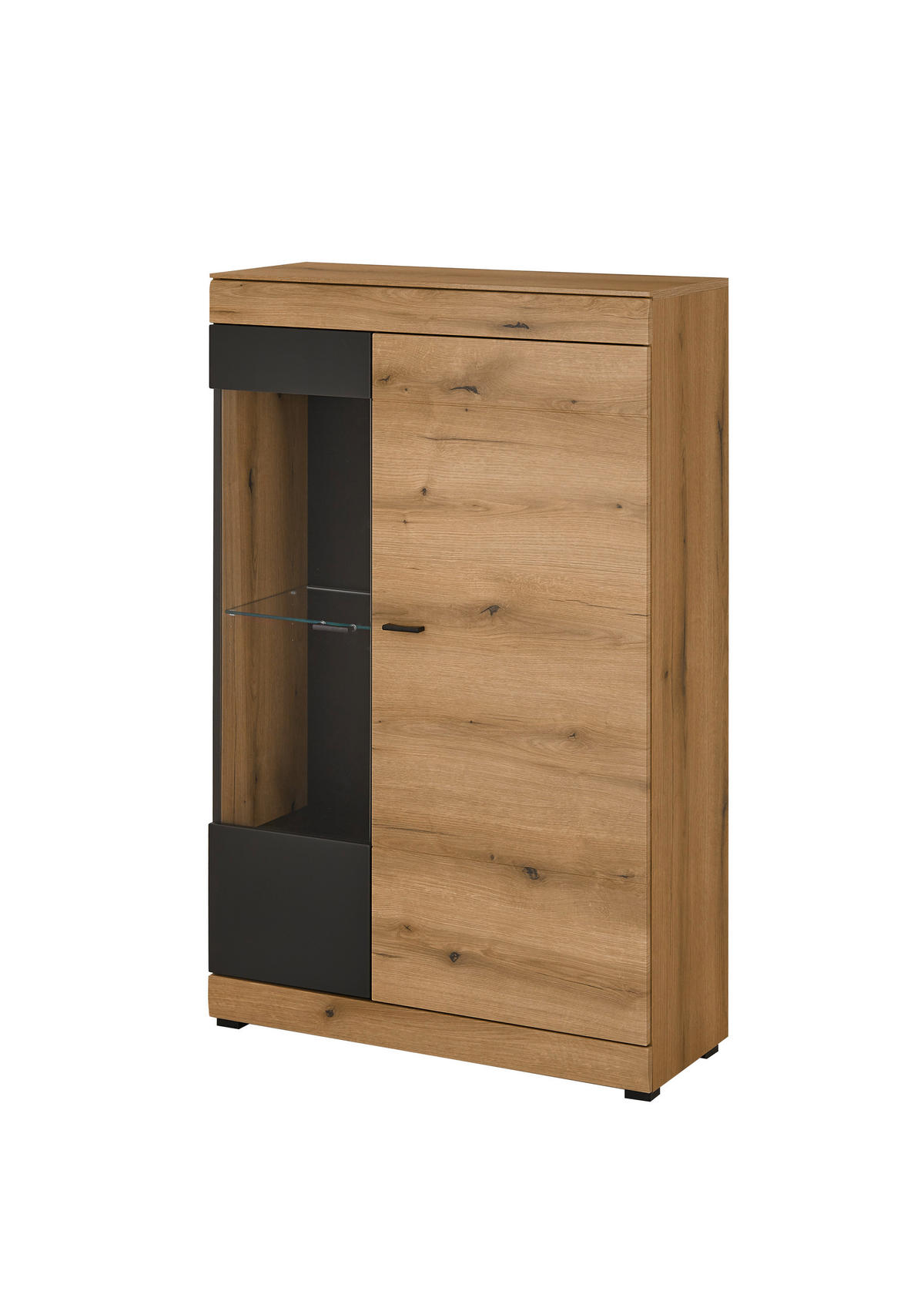 VITRINE  in Graphitfarben, Eichefarben - Eichefarben/Schwarz, Design, Glas/Holzwerkstoff (90/141/35cm) - MID.YOU