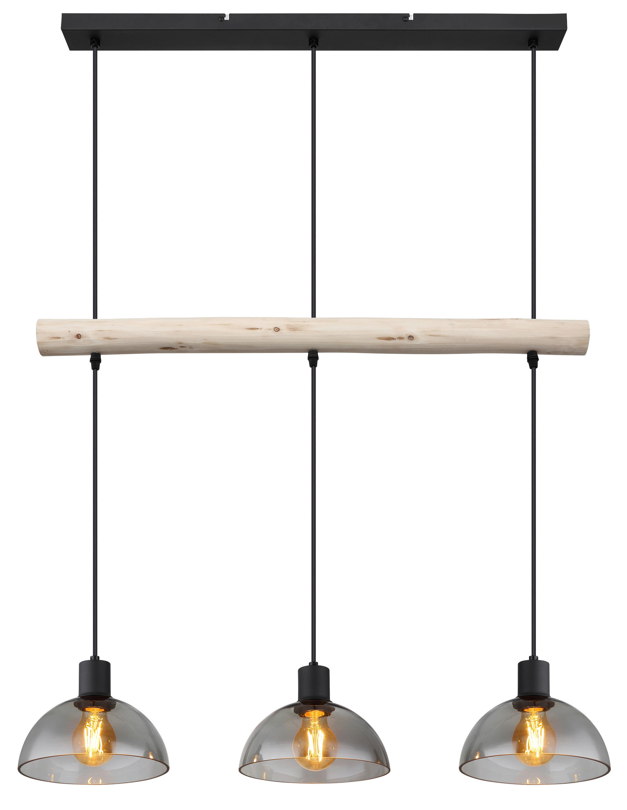 HÄNGELEUCHTE 80/20/120 cm  - Schwarz/Naturfarben, Natur, Glas/Holz (80/20/120cm) - Globo