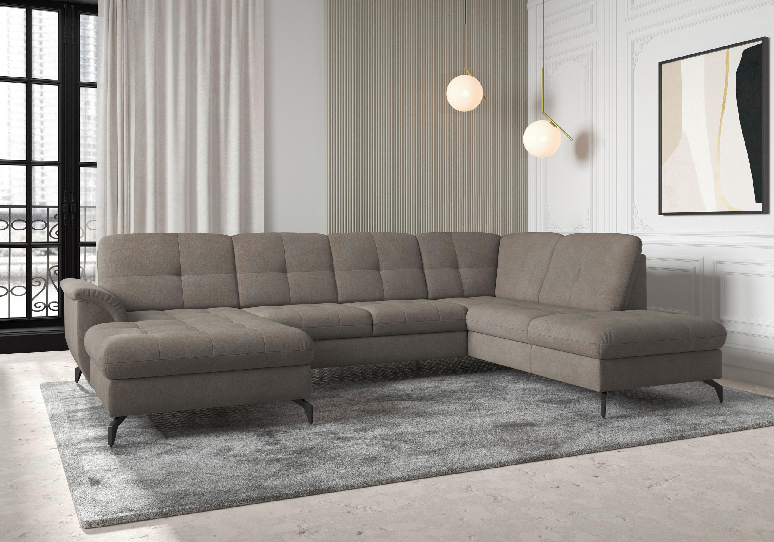 WOHNLANDSCHAFT in Flachgewebe Schlammfarben  - Schlammfarben/Schwarz, Modern, Textil/Metall (164/319/212cm) - Sit & More