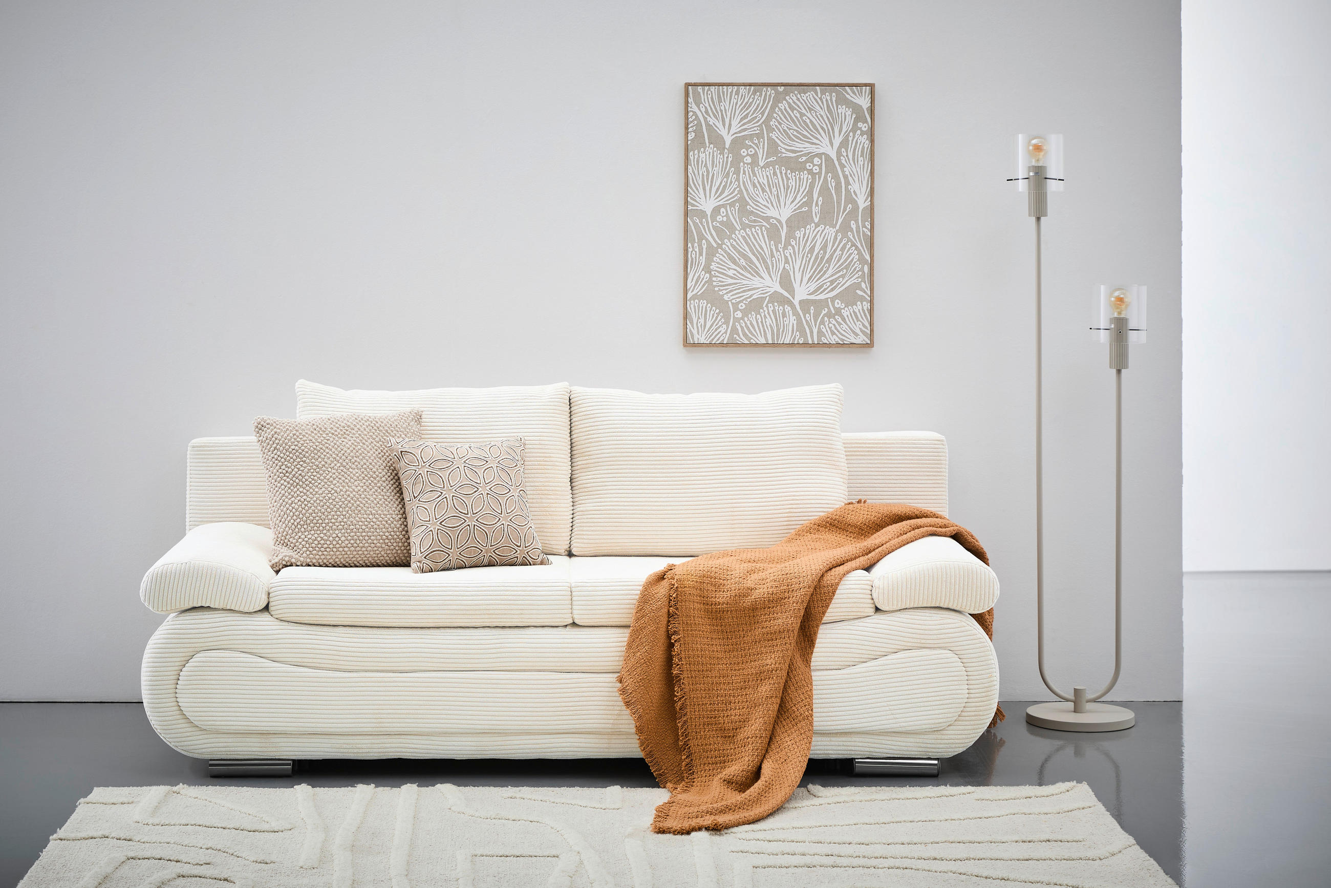 SCHLAFSOFA  mit Bettfunktion erhältlich Cord Creme  - Chromfarben/Creme, Design, Textil/Metall (200/78/90cm) - Venda