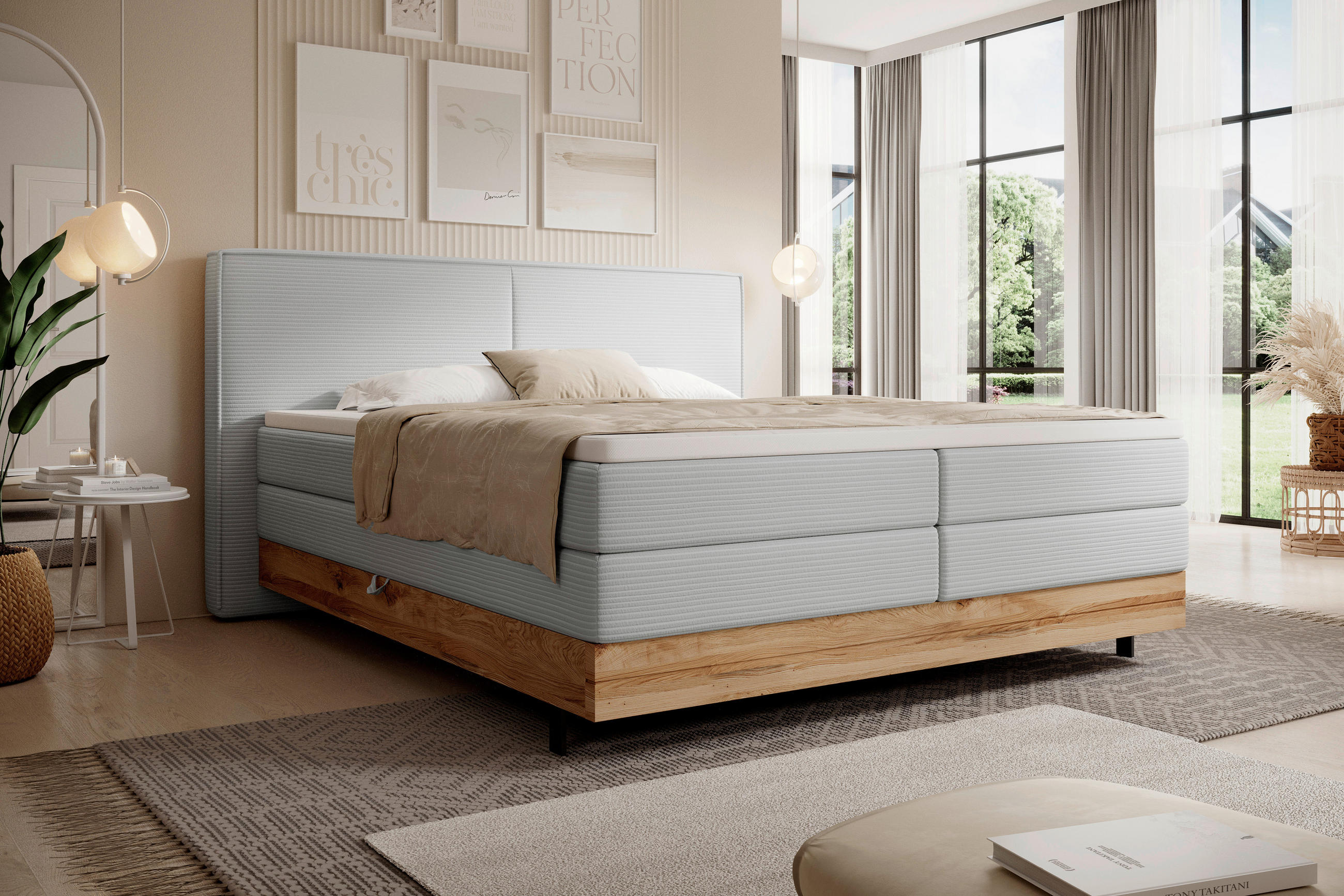 BOXSPRINGBETT 140/200 cm  in Hellgrau  - Hellgrau/Schwarz, Natur, Holz/Textil (140/200cm) - Valnatura