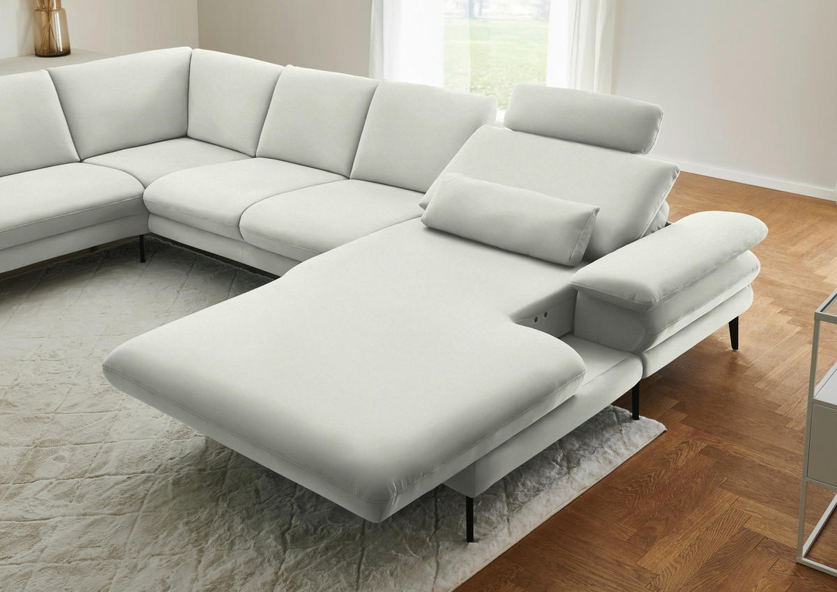 WOHNLANDSCHAFT Chenille, Flachgewebe Weiss  - Weiss/Schwarz, Design, Textil/Metall (208/344/180cm) - Dieter Knoll