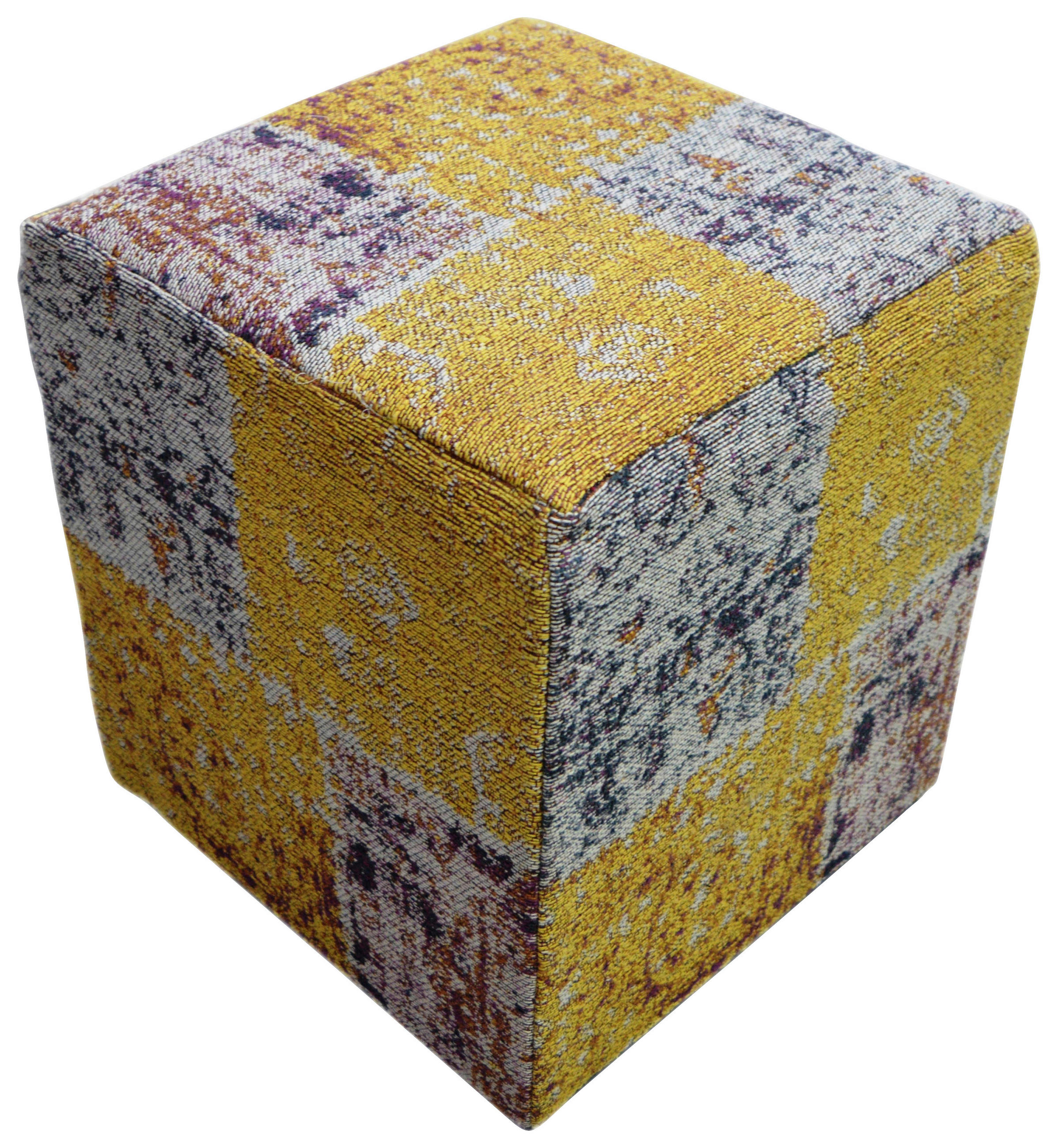 POUF in Gelb, Lila, Beige Textil  - Gelb/Beige, Design, Textil (42/42/45cm) - Kayoom