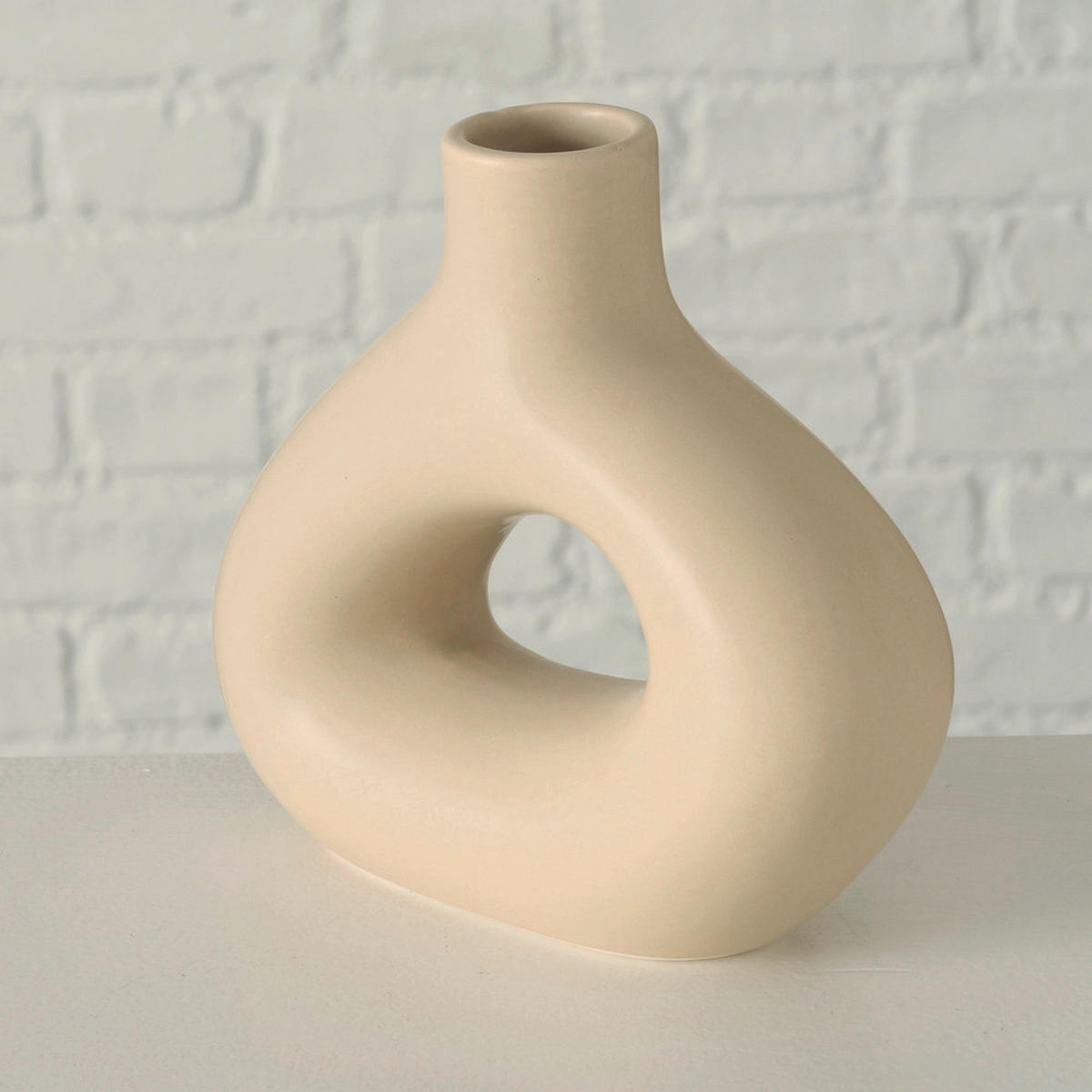 VÁZA 17 cm  - bézs/fehér, Basics, kerámia (15/6/17cm)