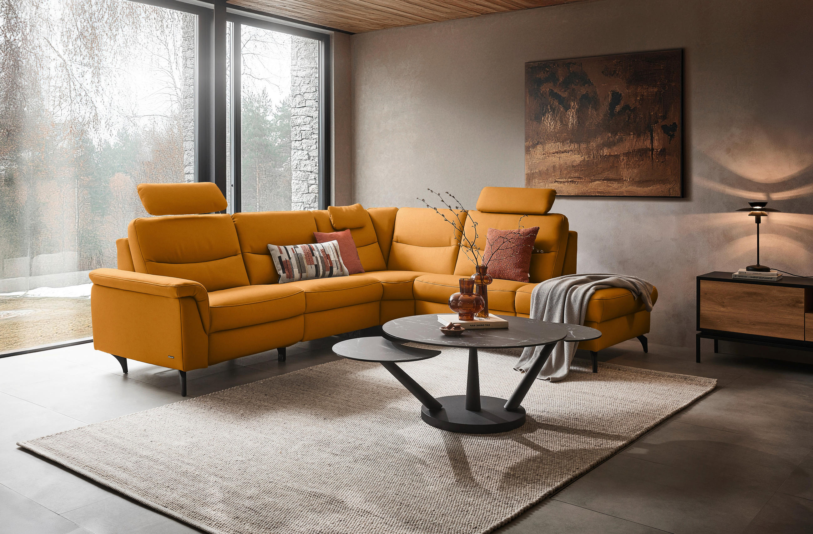 ECKSOFA in Echtleder Currygelb  280/249 cm  - Currygelb/Anthrazit, Design, Leder/Metall (280/249cm) - Himolla Komfortklass