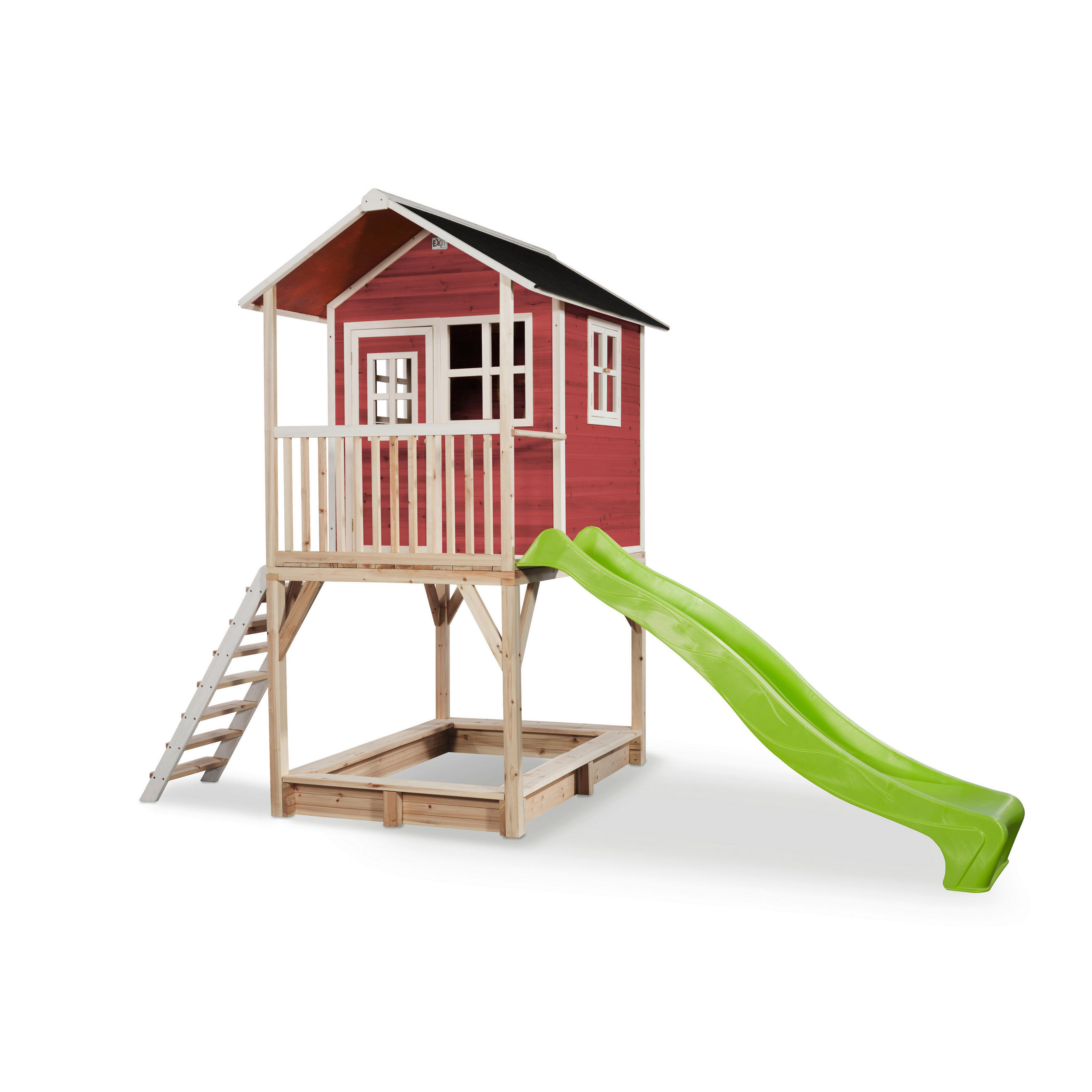 SPIELTURM  - Rot/Hellgrün, KONVENTIONELL, Holz (391/190/269cm) - EXIT Toys