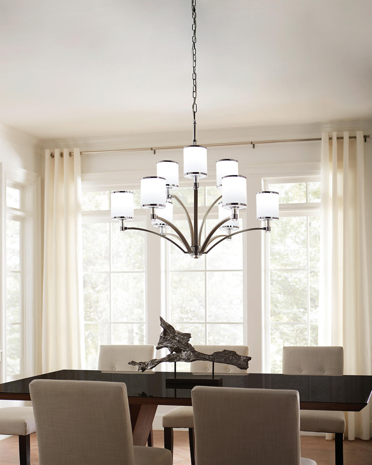 KRONLEUCHTER 91.7/99.7 cm    - Chromfarben/Nickelfarben, Design, Glas/Metall (91.7/99.7cm) - Elstead Lighting