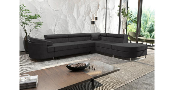 ECKSOFA in Lederlook Schwarz  - Chromfarben/Schwarz, KONVENTIONELL, Textil/Metall (278/224cm) - Carryhome