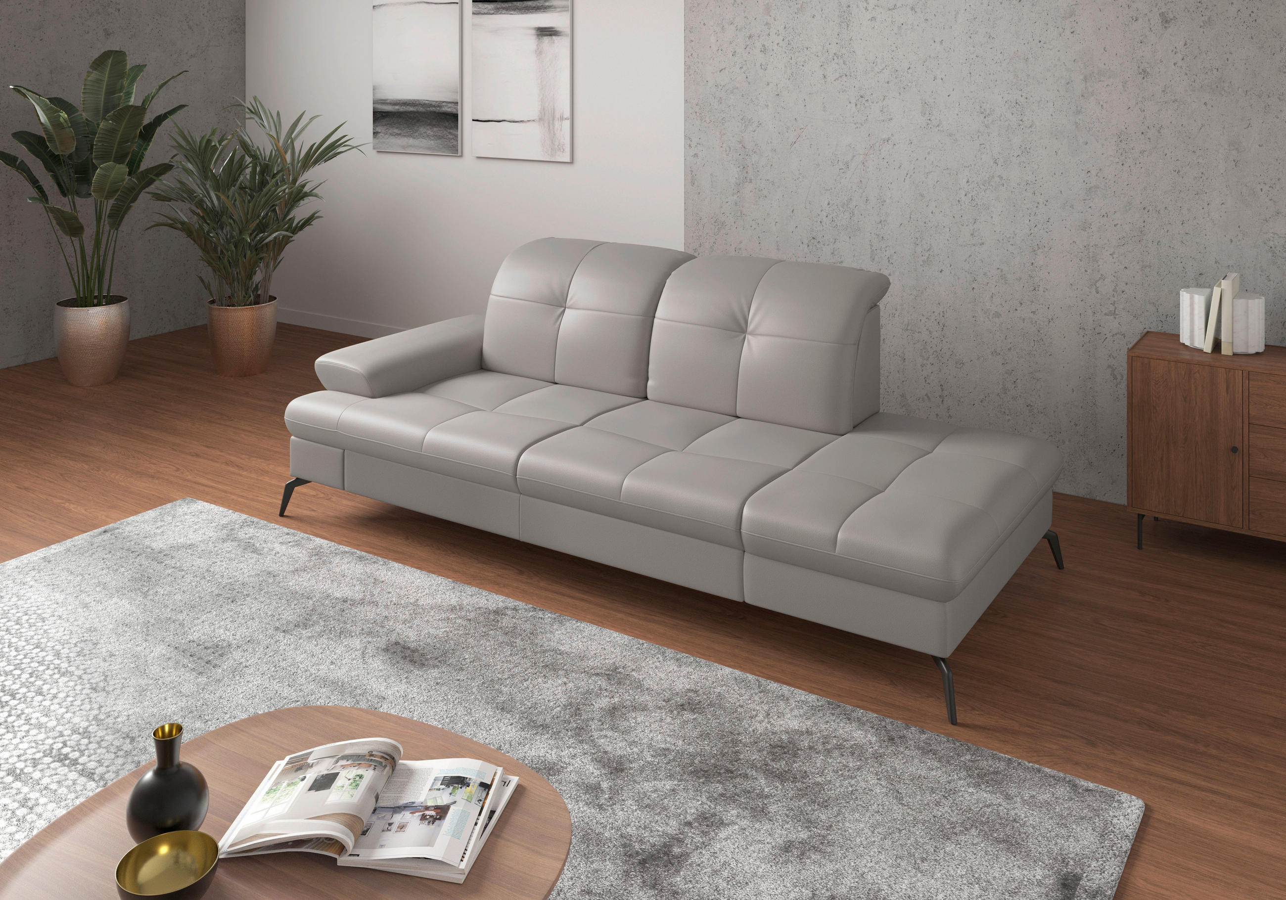 LENOŠKA, textil, kůže, světle šedá - černá/světle šedá, Konvenční, kov/textil (231/90/122cm) - Sit & More