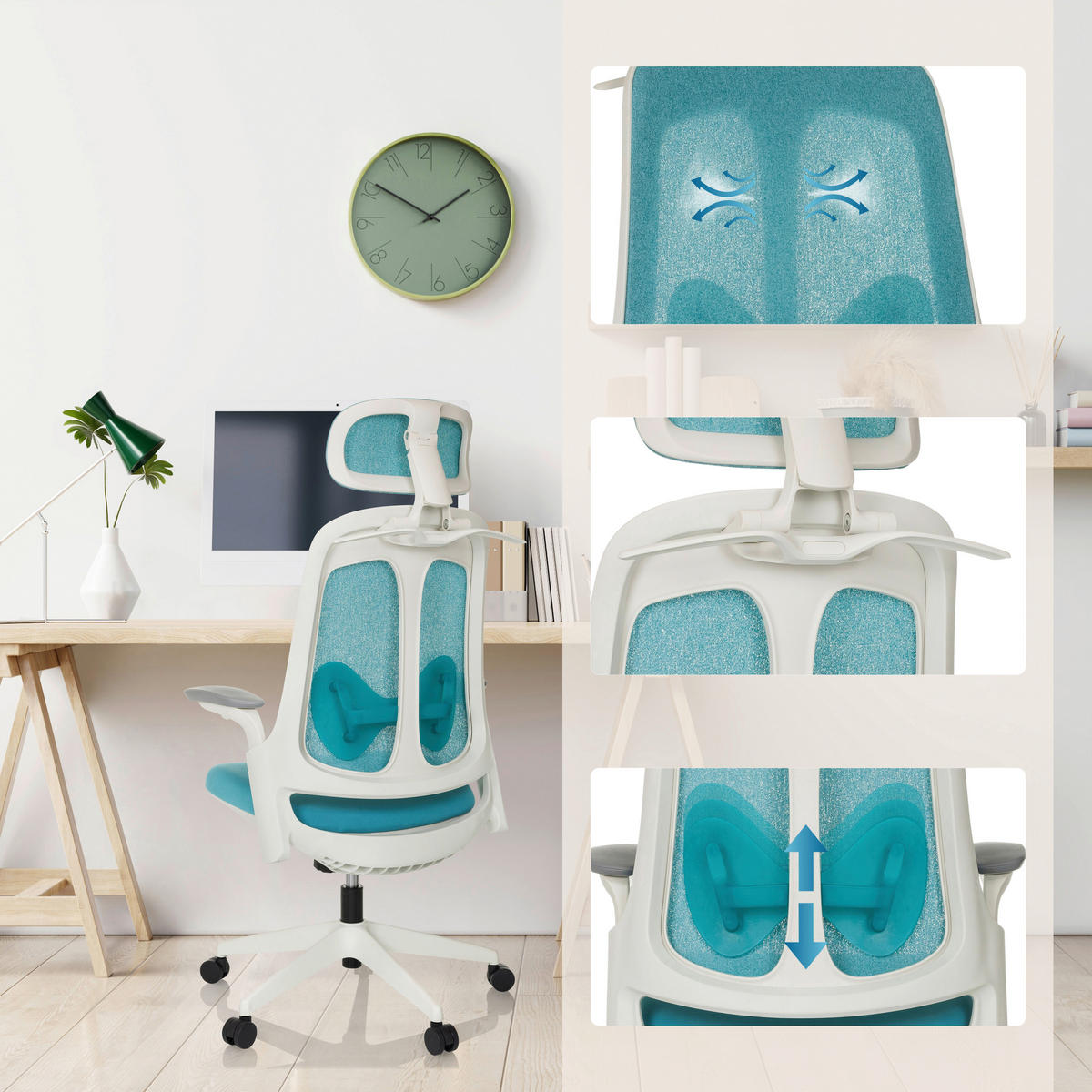VRTLJIVI STOL tekstil modra  - modra/siva, Moderno, umetna masa/tekstil (66/115-131/66cm) - MID.YOU