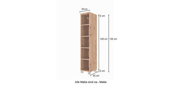 BADEZIMMERREGAL 30/130/35 cm  - Eiche Wotan, Natur, Holzwerkstoff (30/130/35cm) - Xora