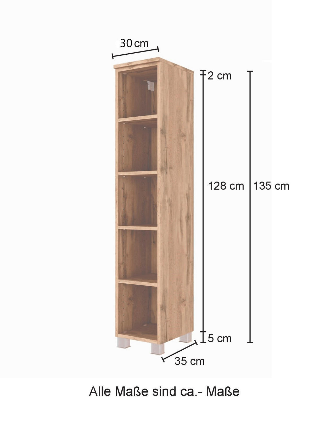 BADEZIMMERREGAL 30/130/35 cm  - Eiche Wotan, Natur, Holzwerkstoff (30/130/35cm) - Xora