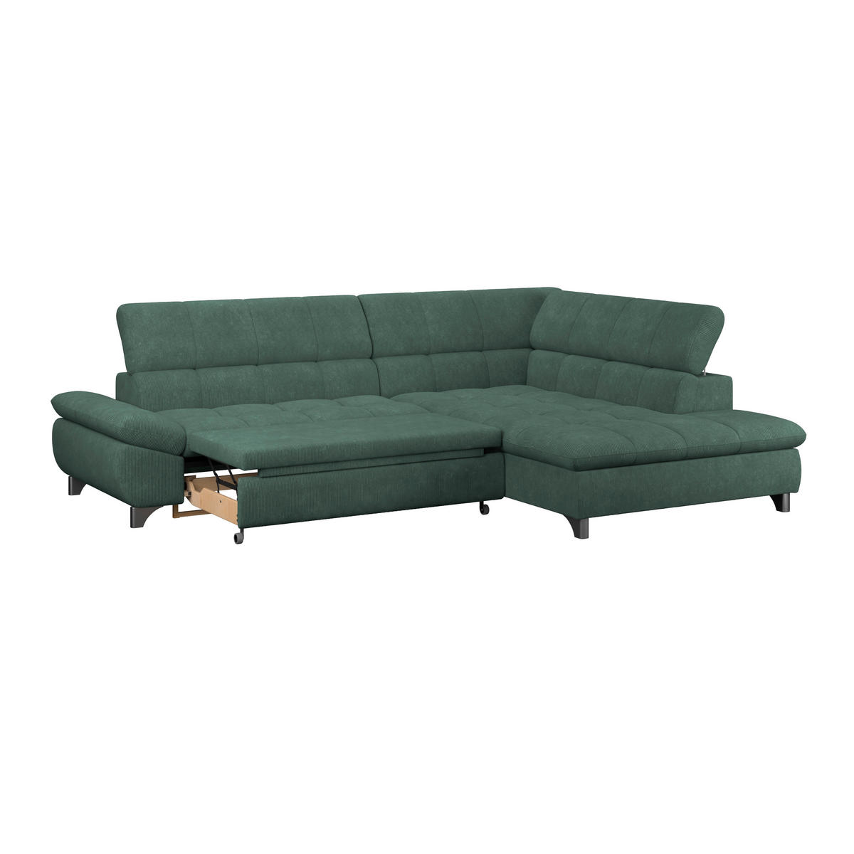 ECKSOFA Waldgrün Chenille  - Waldgrün/Chromfarben, KONVENTIONELL, Textil/Metall (312/234cm) - Livetastic