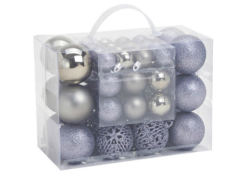 CHRISTBAUMKUGEL-SET 50-teilig  - Grau, Basics, Kunststoff (17,7/22,8/12,0cm)
