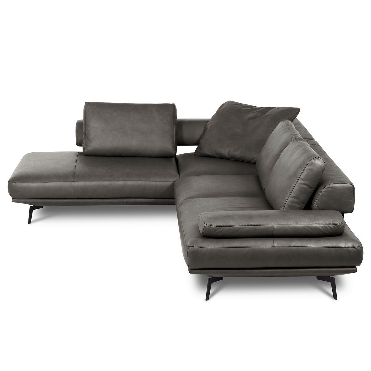 ECKSOFA  in Echtleder Anthrazit  237/306 cm  - Anthrazit/Schwarz, Design, Leder/Metall (237/306cm) - Livetastic