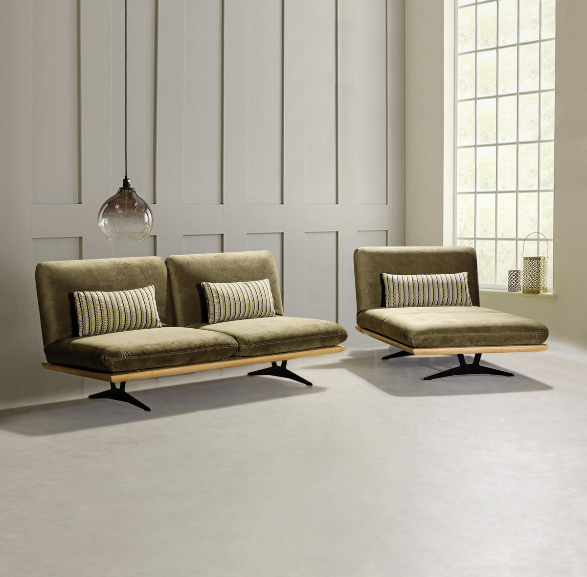 OTTOMANE Palermo Grün, Eichefarben  - Eichefarben/Schwarz, Design, Holz/Textil (114/92/165cm) - Dieter Knoll