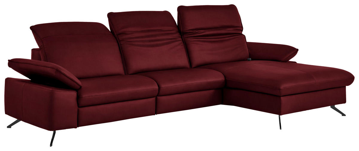 ECKSOFA  Echtleder Bordeaux  - Bordeaux/Schwarz, Design, Leder/Metall (307/169cm) - Beldomo Premium