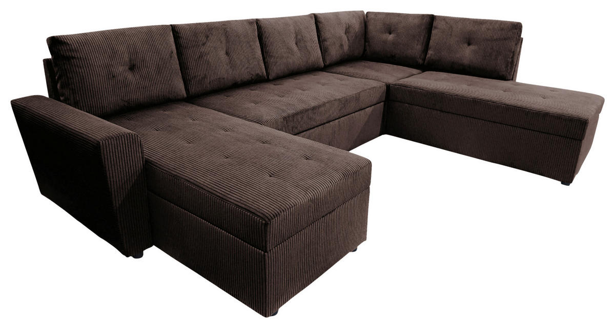 WOHNLANDSCHAFT TERMOLI Braun Cord  - Schwarz/Braun, Design, Kunststoff/Textil (155/297/212cm) - MID.YOU