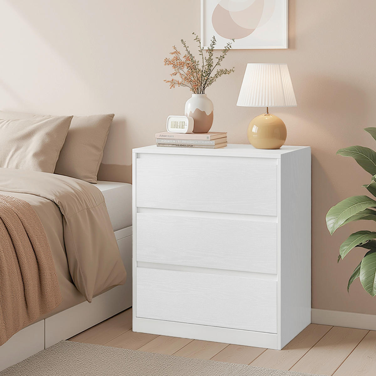 KOMMODE , 60/75/40 cm, 3 Schublade(n)  - Weiß, Trend, Holzwerkstoff (60/75/40cm) - Boxxx