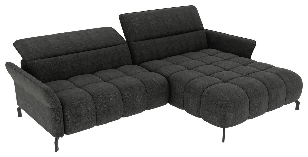 ECKSOFA Anthrazit Flachgewebe Rücken echt, Kopfteilverstellung, Sitztiefenverstellung  - Anthrazit/Schwarz, KONVENTIONELL, Textil/Metall (272/175cm) - Carryhome