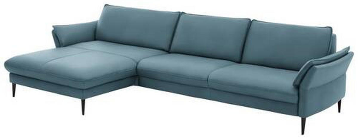 ECKSOFA Blau Echtleder  - Blau/Schwarz, Design, Leder/Metall (172/334cm) - Hukla