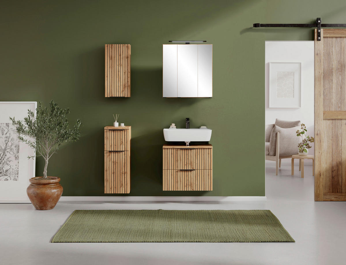 WASCHBECKENUNTERSCHRANK 60/54/35 cm  - Eiche Wotan/Schwarz, MODERN, Holzwerkstoff/Kunststoff (60/54/35cm) - Held