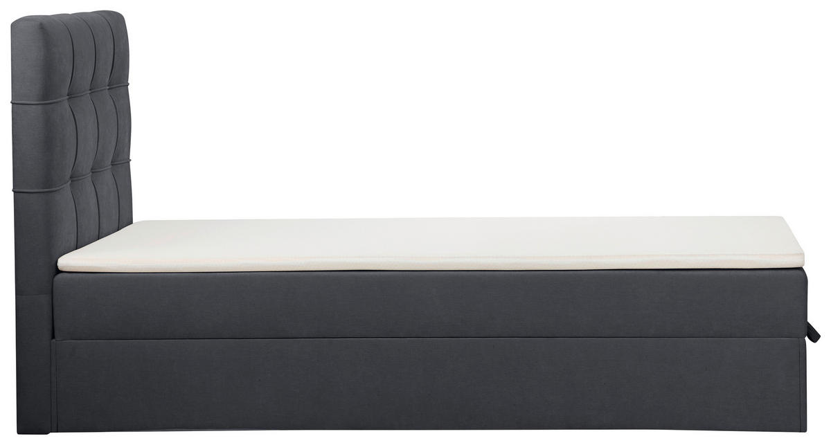 BOXBETT 100/200 cm,  in Anthrazit, Matratze, gepolstertes Kopfteil, Bettkasten, Topper, H3 = fest  - Anthrazit/Schwarz, Basics, Kunststoff/Textil (100/200cm) - Chameo