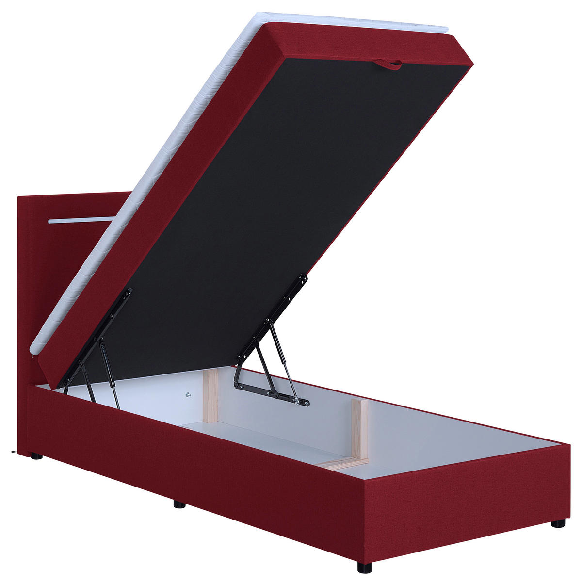 BOXBETT 100/200 cm,  in Rot, Bettkasten, Topper, Kopfteilbeleuchtung,  - Rot/Schwarz, MODERN, Kunststoff/Textil (100/200cm) - MID.YOU