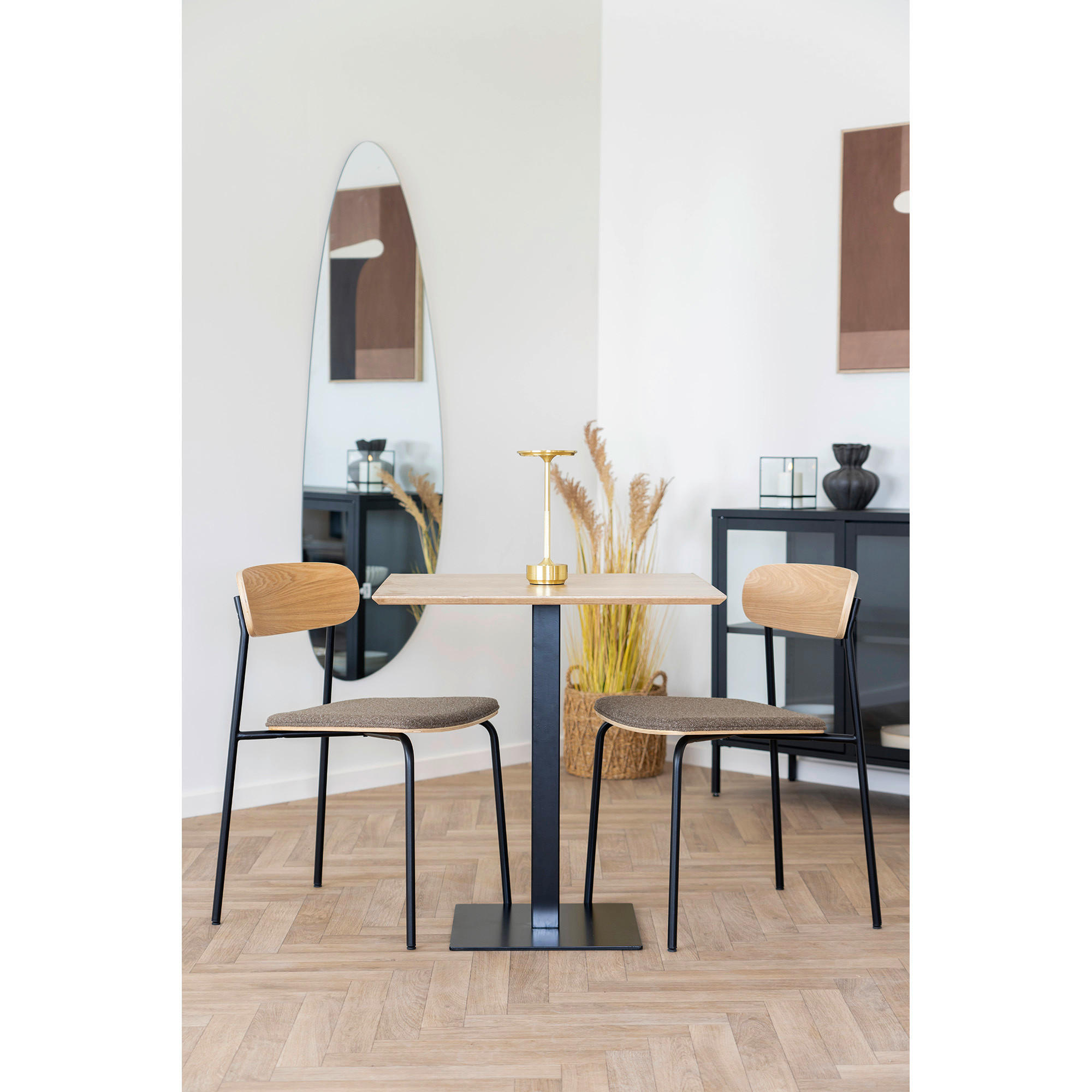 STOLSET 2 styck flatväv  - gråbrun/svart, Modern, metall/trä (47/77/51cm) - MID.YOU