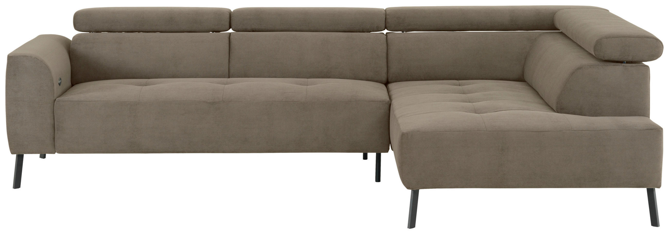 ECKSOFA in Feincord Graubraun  280/205 cm  - Graubraun/Schwarz, Design, Textil/Metall (280/205cm) - Xora