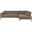 ECKSOFA Graubraun Feincord  - Graubraun/Schwarz, Design, Textil/Metall (280/205cm) - Xora
