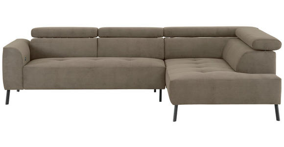 ECKSOFA Graubraun Feincord - Graubraun/Schwarz, Design, Textil/Metall (280/205cm) - Xora